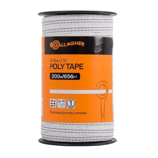 Gallagher White Poly Tape - 656' x 1/2"