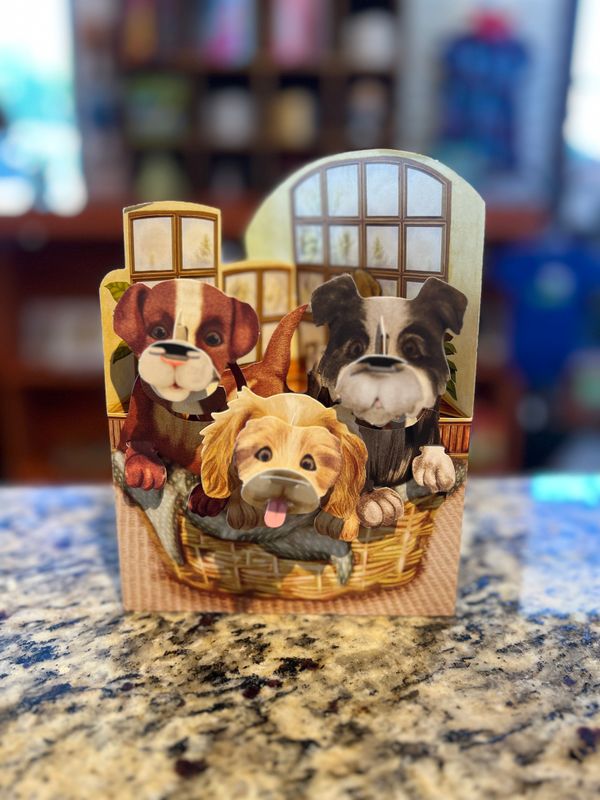 Santoro Swing Card - 3 Puppies in a Basket