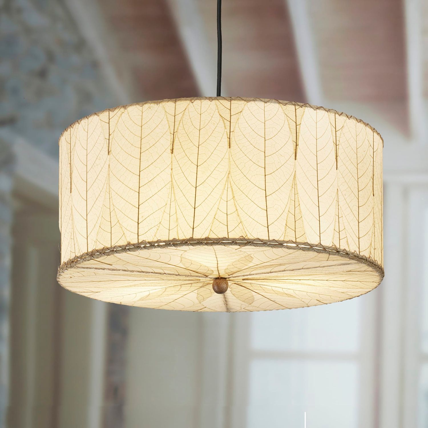 Leaf  Drum Chandelier 24", Eangee Colors: Natural