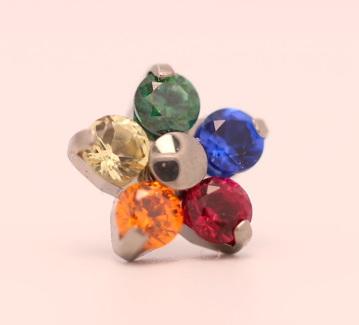18g prong set threadless end flower 5x1.5mm rainbow