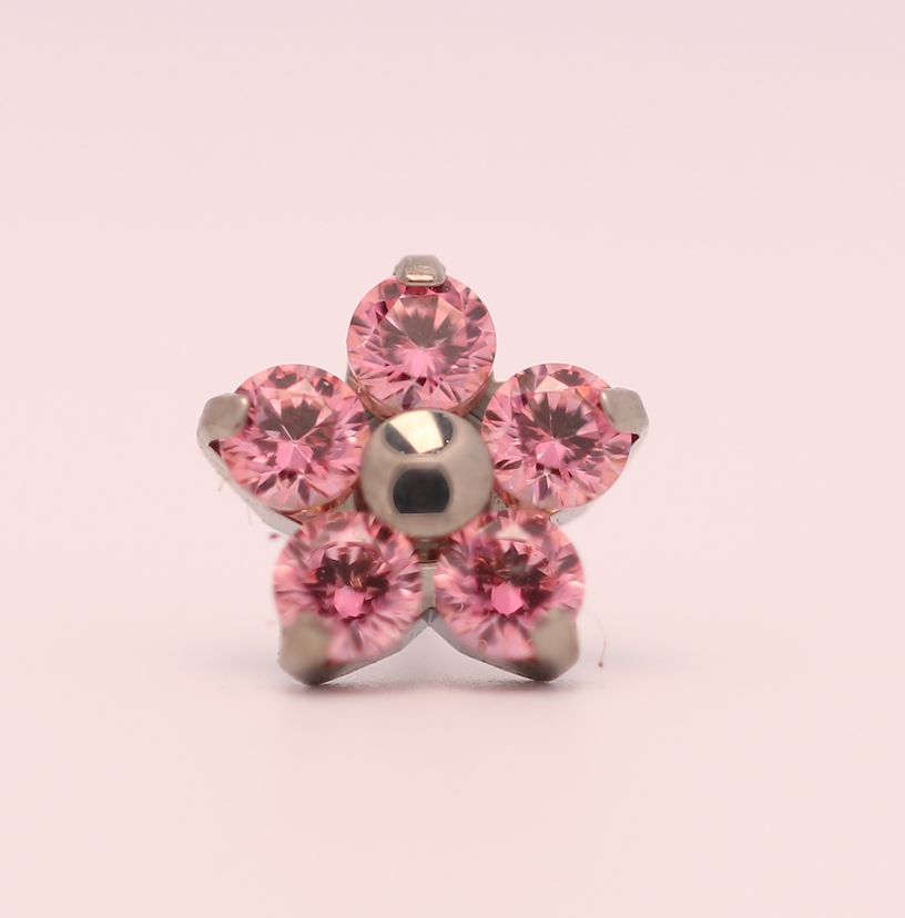 18g prong set threadless end flower 5x1.5mm pink
