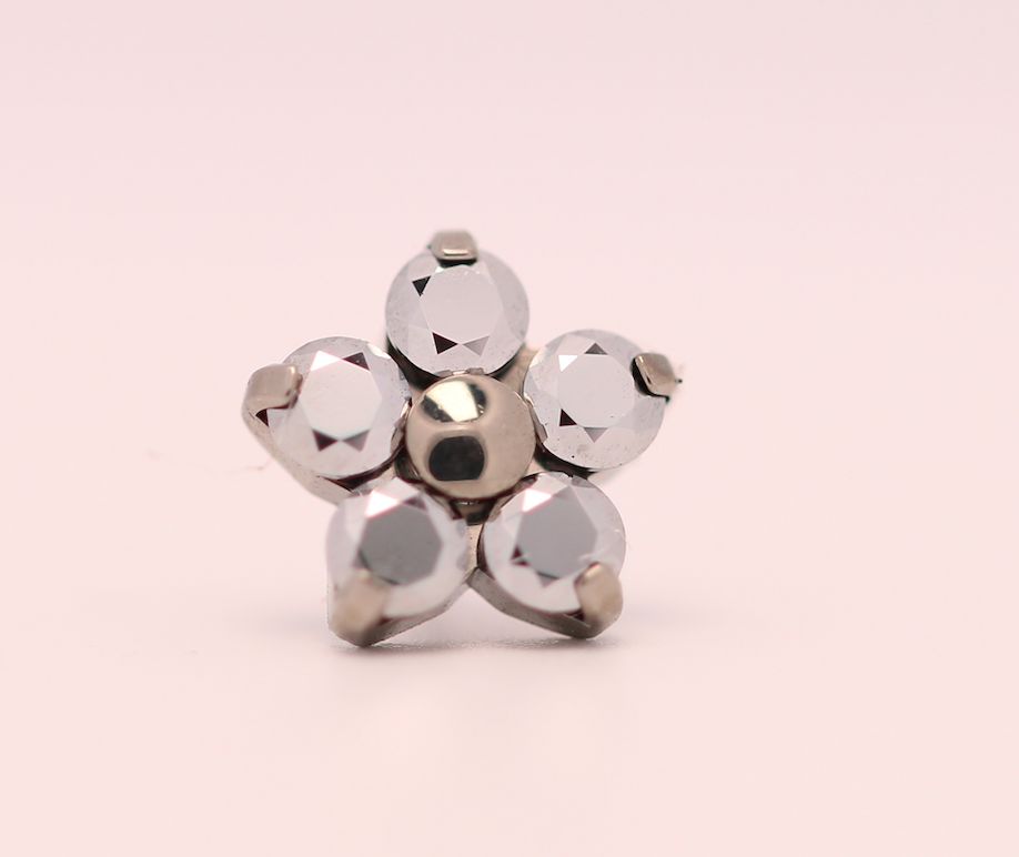 18g prong set threadless end flower 5x1.5mm light chrome