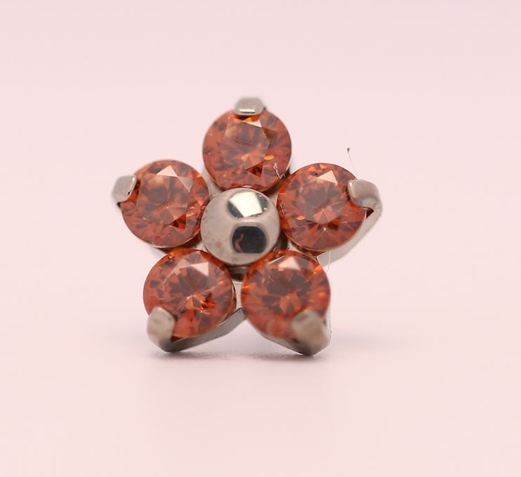 18g prong set threadless end flower 5x1.5mm caramel