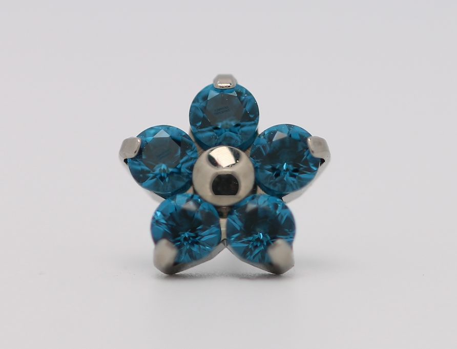 18g prong set threadless end flower 5x1.5mm London blue ceramic