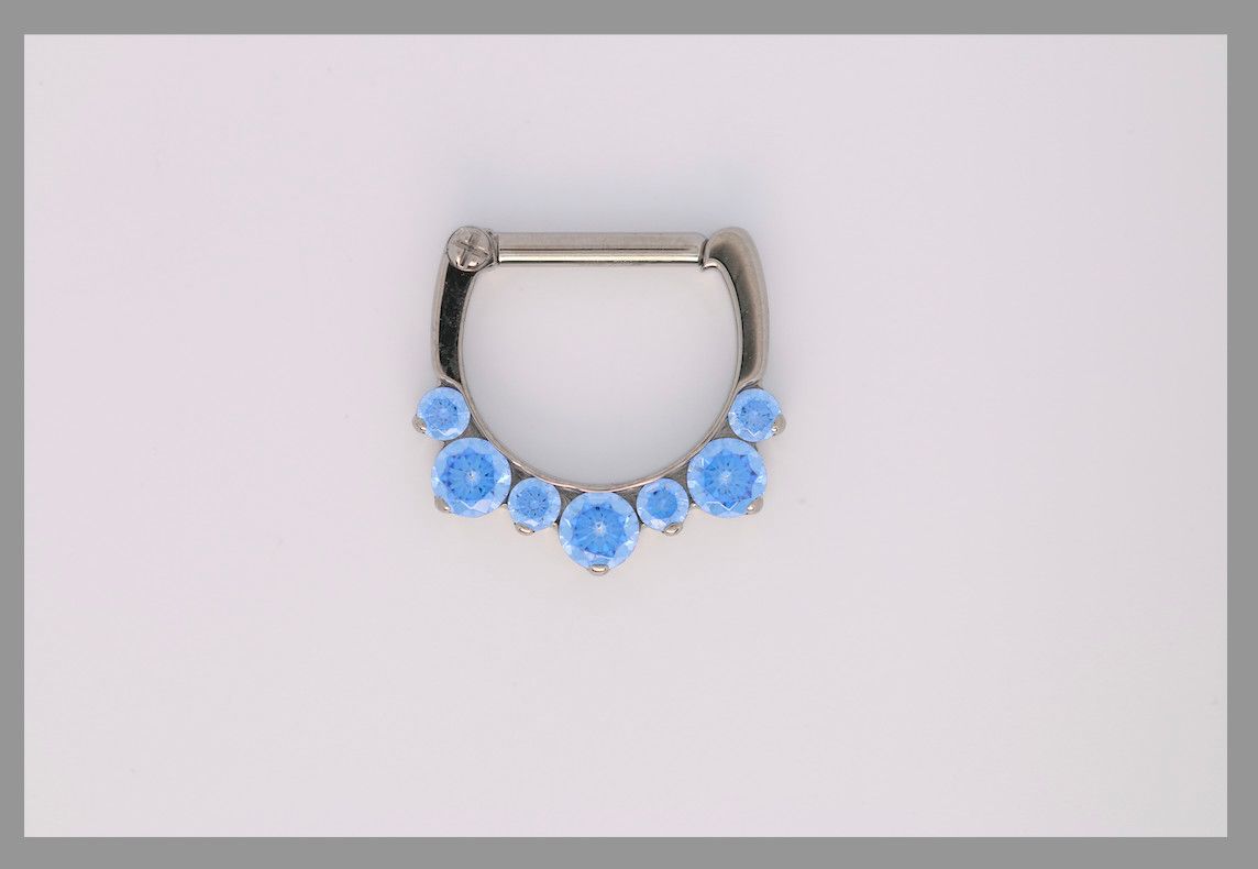 16g 5/16 x 5/16 Odyssey Helios Titanium prong set faceted gem septum clicker #17 Arctic Blue cz