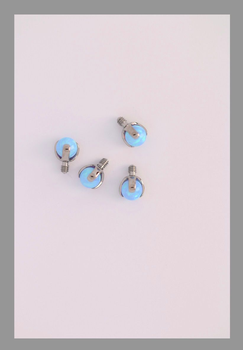 14g 3 prong cabochon opal threaded end 3mm Sky Blue Opal