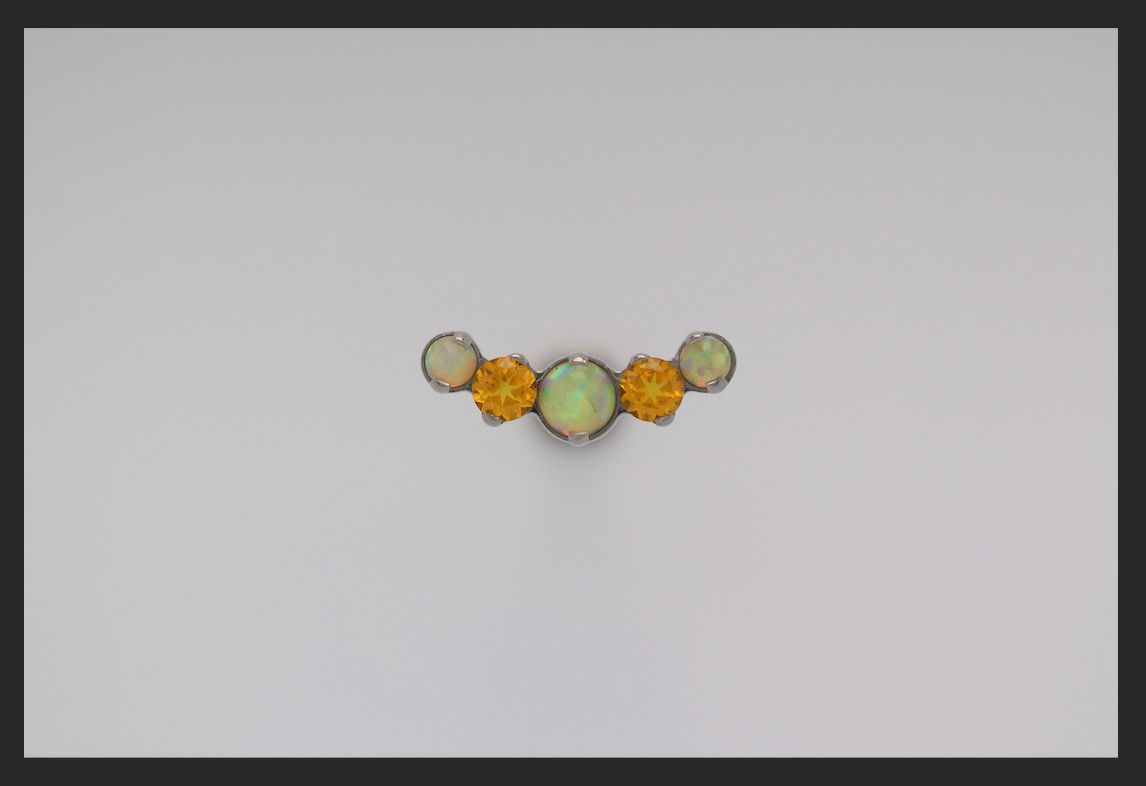 18g prong set threaded Odyssey Prium gem end-MIXED-Light Yellow Opal/Sunrise Yellow Ceramic CZ/Light Yellow Opal/Sunrise Yellow Ceramic CZ/Light Yellow Opal
