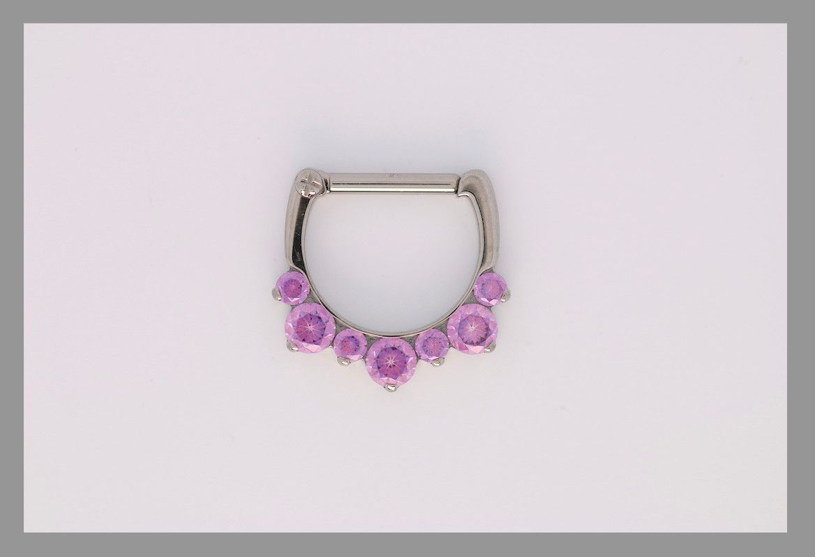 16g 5/16 x 5/16 Odyssey Helios Titanium prong set faceted gem septum clicker #17 Fancy Purple cz