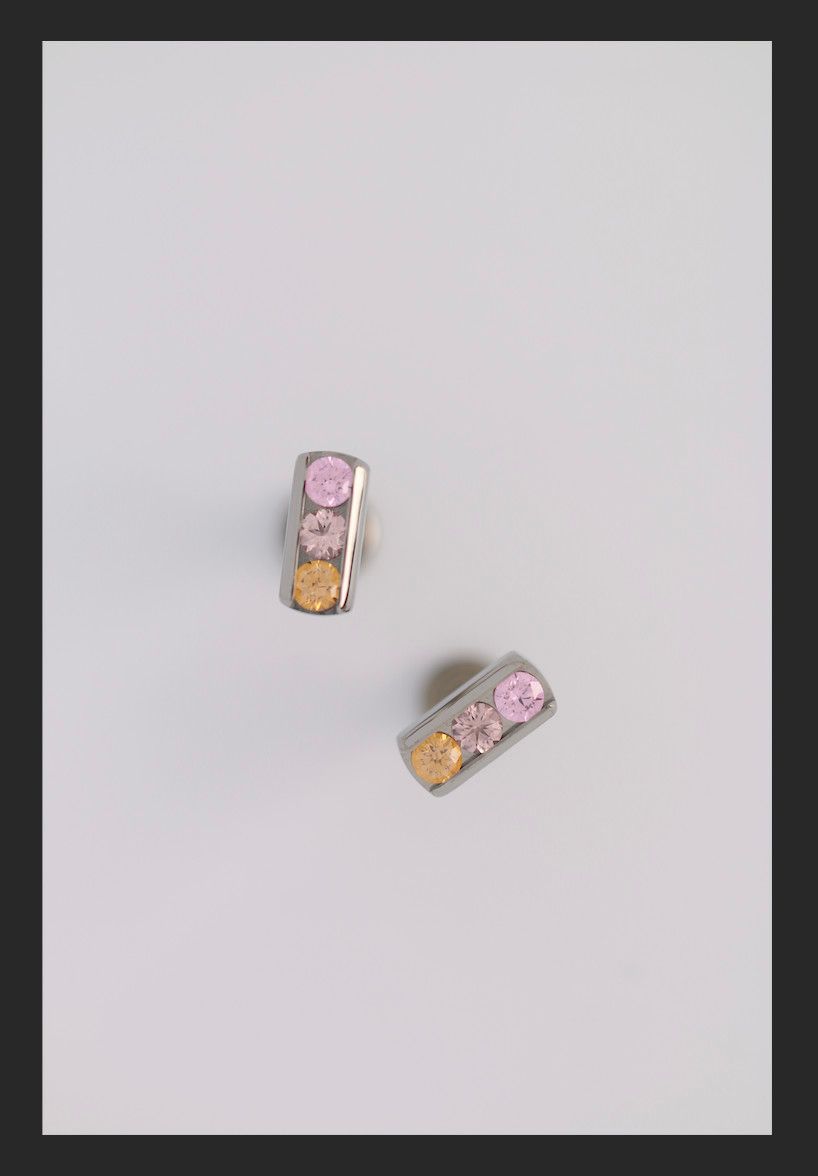 18g channel set threadless faceted gem end with (3) 2mm gems-MIXED-Pink CZ/Dusty Morganite ceramic CZ/Amber CZ