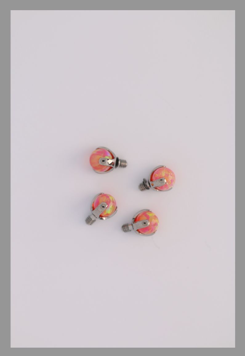 14g 3 prong cabochon opal threaded end 3mm Pink Opal