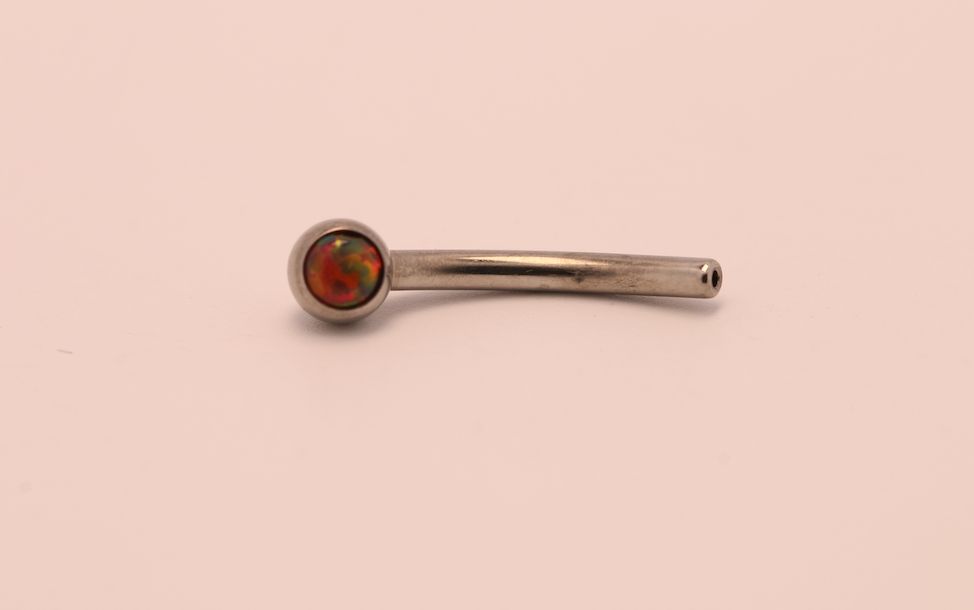 16g 3/8 side gem curved barbell shaft fire opal cabochon