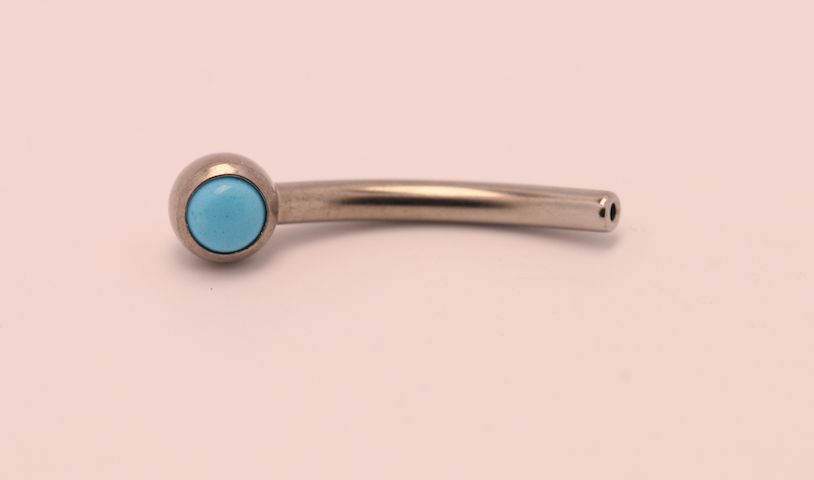 16g 3/8 side gem curved barbell shaft turquoise cabochon