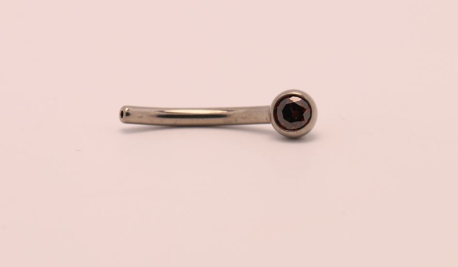 16g 3/8 side gem curved barbell shaft brown cz
