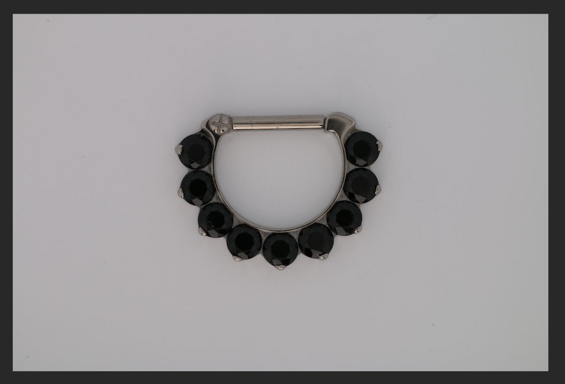 16g 5/16 x 5/16 Odyssey Titanium prong set faceted 9 gem septum clicker Black cz
