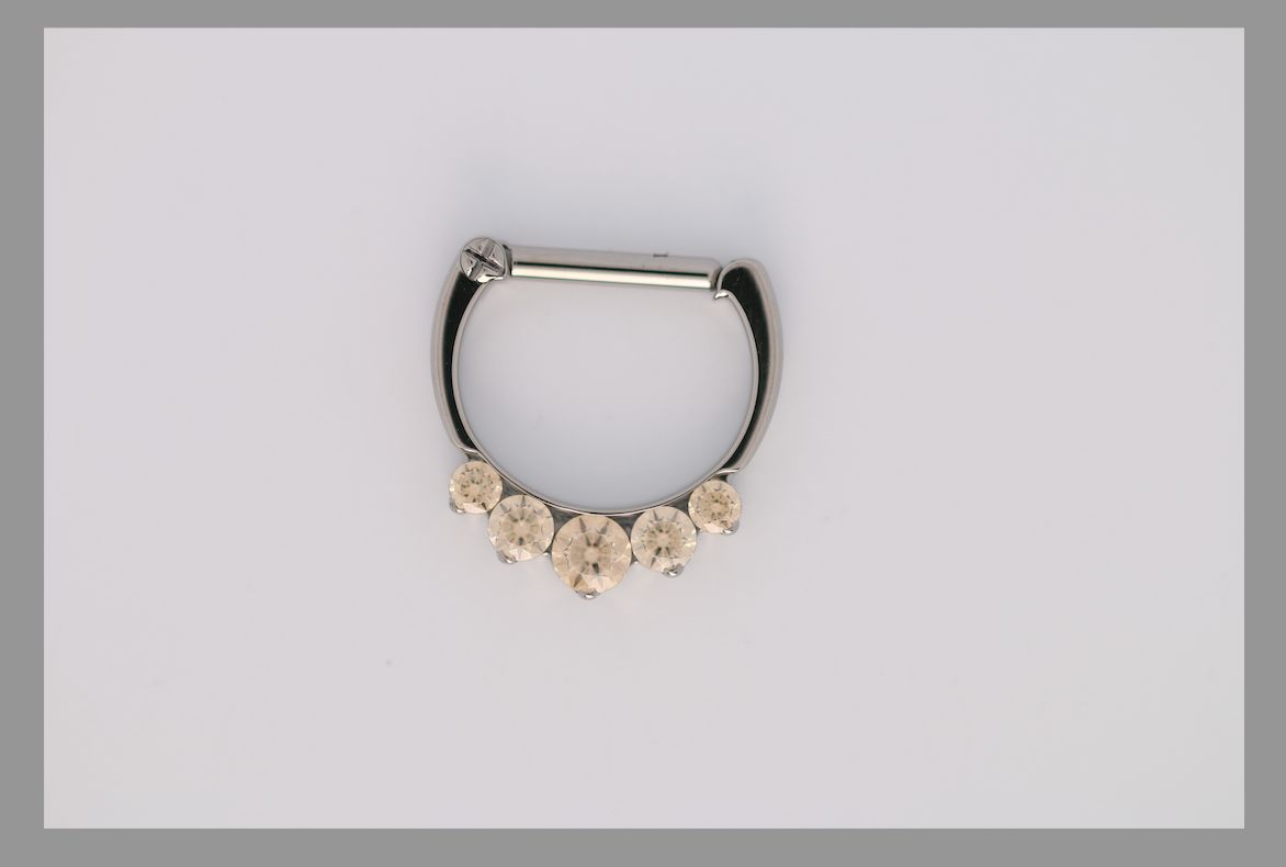 16g 5/16 x 5/16 Odyssey Titanium prong set faceted septum clicker #6 Champagne cz