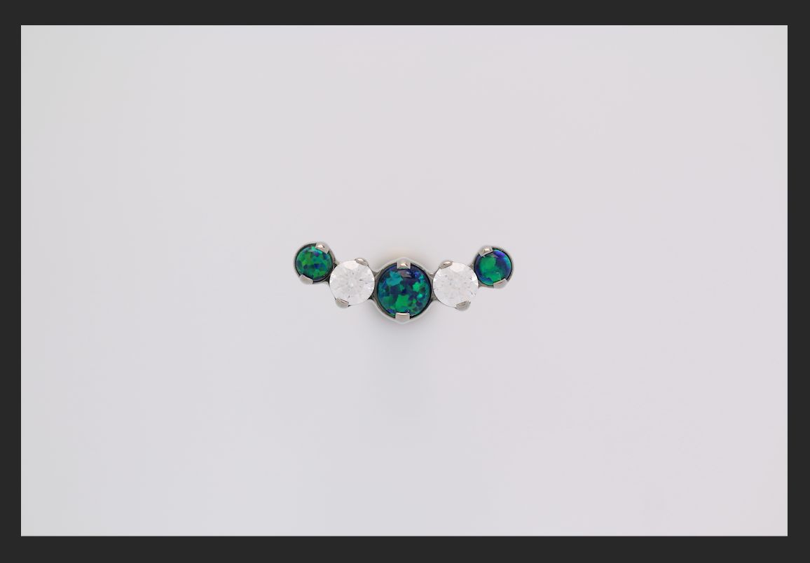 18g prong set threaded Odyssey Prium gem end-MIXED-Black Opal/White CZ/Black Opal/White CZ/Black Opal