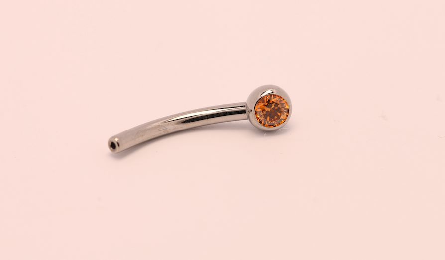 16g 3/8 side gem curved barbell shaft orange cz