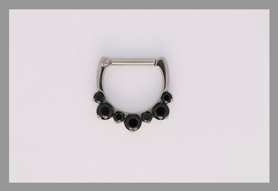 16g 5/16 x 5/16 Odyssey Helios Titanium prong set faceted gem septum clicker#17 Black cz