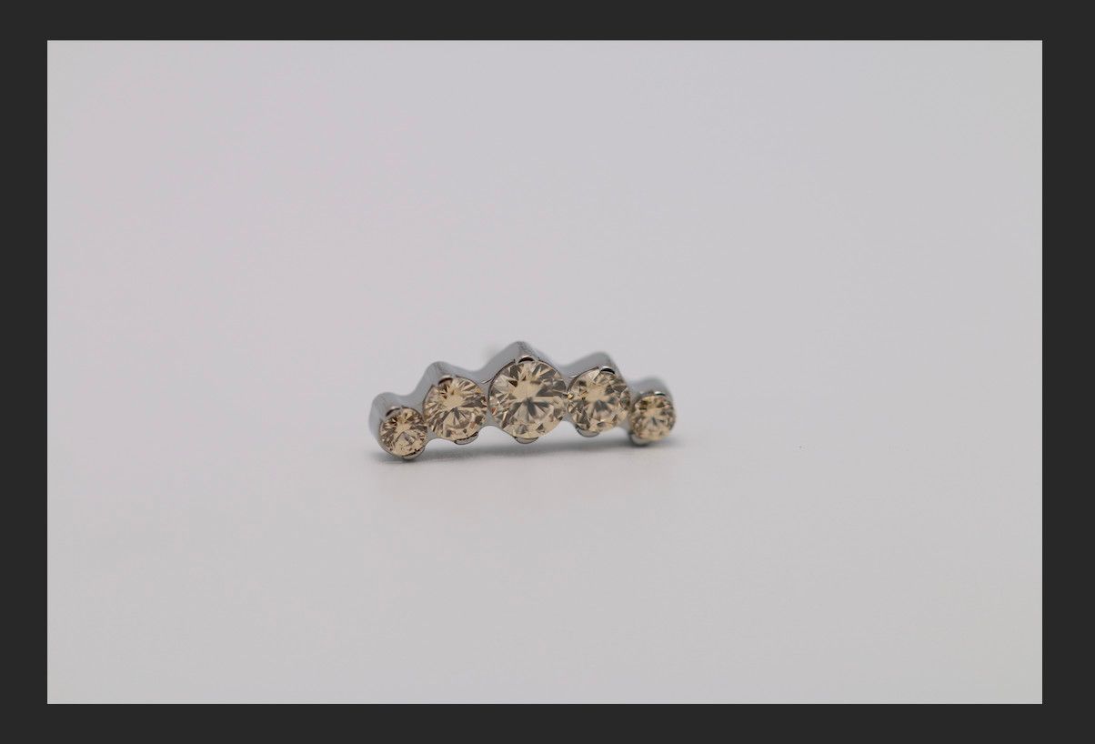 18g prong set threadless Odyssey Prium #2 gem end Fancy Champagne cz