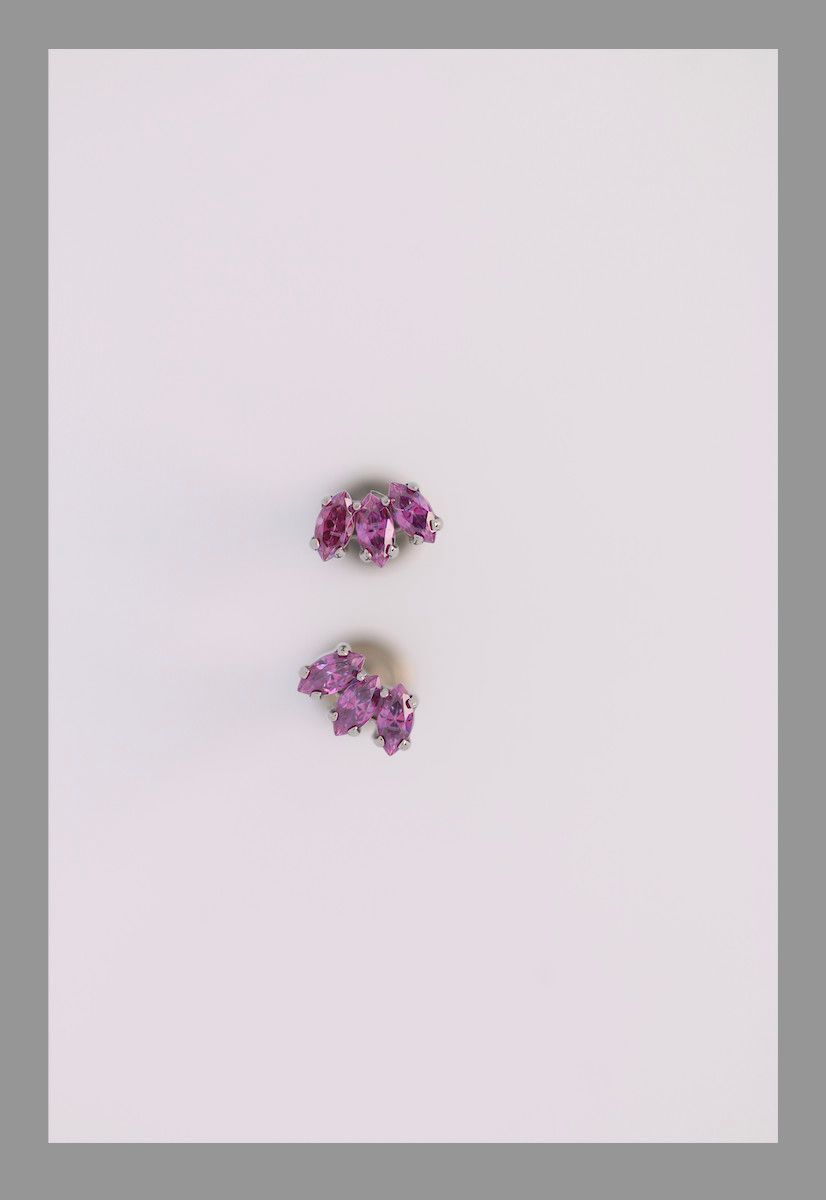 18g prong set threadless marquise fan #2 faceted gem end with (3) 1.5mm gems-Fancy Purple CZ