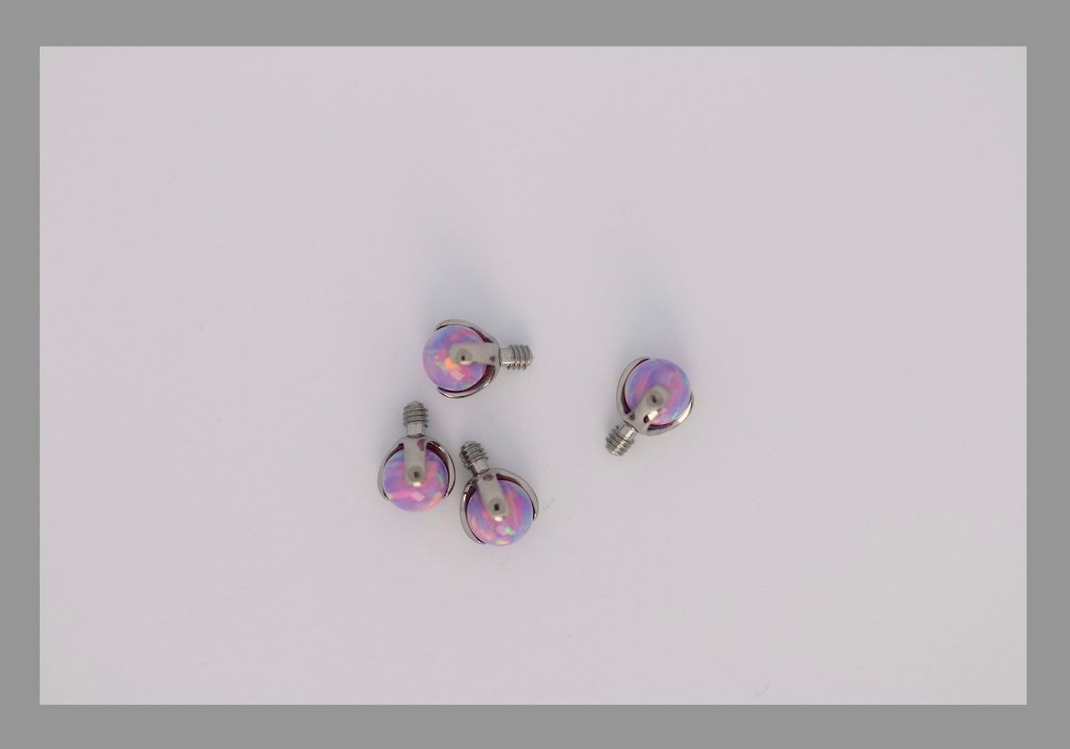14g 3 prong cabochon opal threaded end 3mm Light Lavender Opal