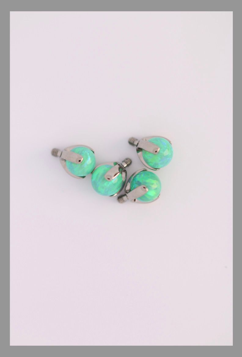 14g 3 prong cabochon opal threaded end 4mm Lime Green Opal