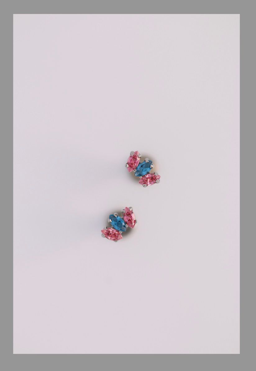 18g prong set threadless marquise fan #2 faceted gem end with (3) 1.5mm gems~MIXED-Fancy Pink CZ/London Blue Ceramic CZ/Fancy Pink CZ