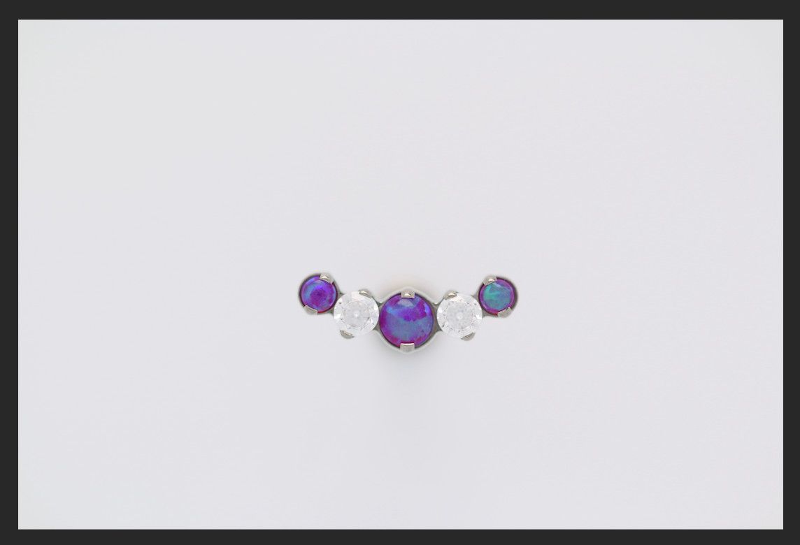 18g prong set threaded Odyssey Prium gem end-MIXED-Sleepy Lavender Opal/White CZ/Sleepy Lavender Opal/White CZ/Sleepy Lavender Opal