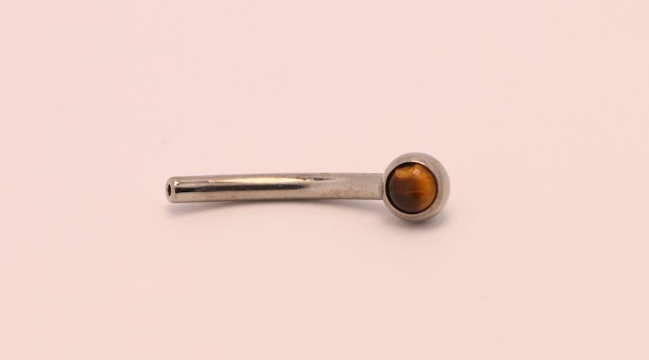 16g 3/8 side gem curved barbell shaft tigers eye cabochon