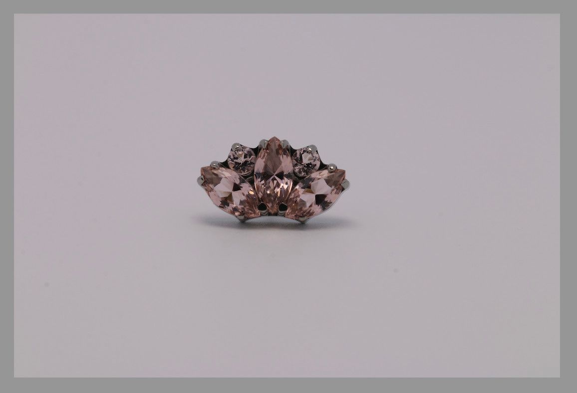18g threadless Eden marquise fan #10 faceted gem end with (3) 4mmx2mm gems and (2) 1.5mm gems Dusty Morganite Ceramic CZ