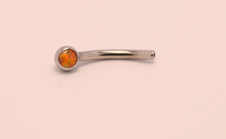 16g 3/8 side gem curved barbell shaft orange opal cabochon