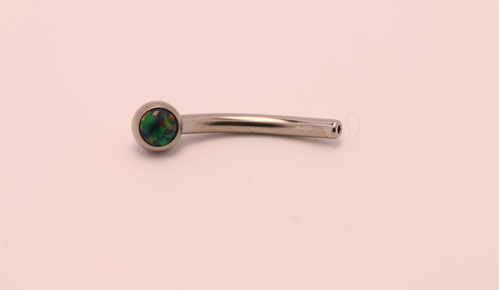 16g 3/8 side gem curved barbell shaft black opal cabochon