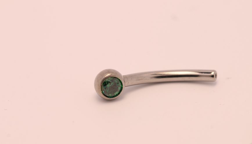 16g 3/8 side gem curved barbell shaft emerald green cz