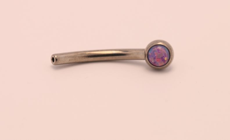 16g 3/8 side gem curved barbell shaft lavender opal cabochon