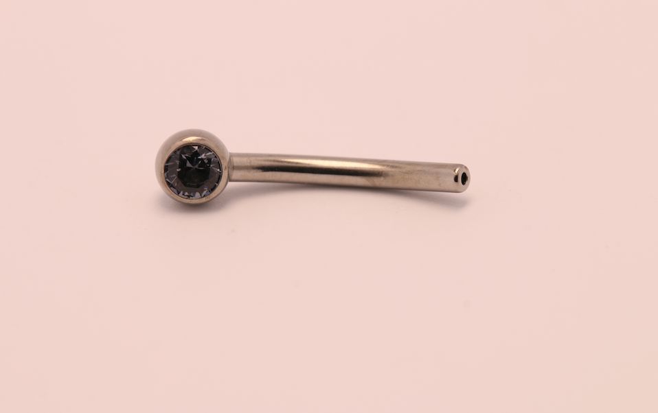 16g 3/8 side gem curved barbell shaft ocean gray cz