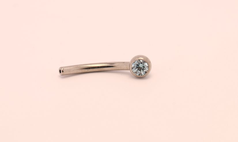 16g 3/8 side gem curved barbell shaft frosty mint cz