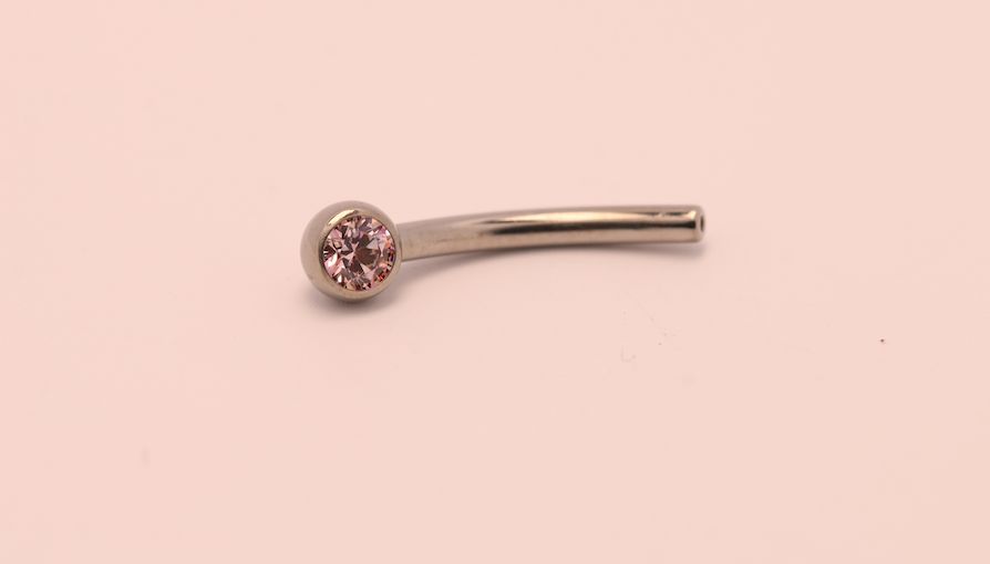 16g 3/8 side gem curved barbell shaft morganite cz