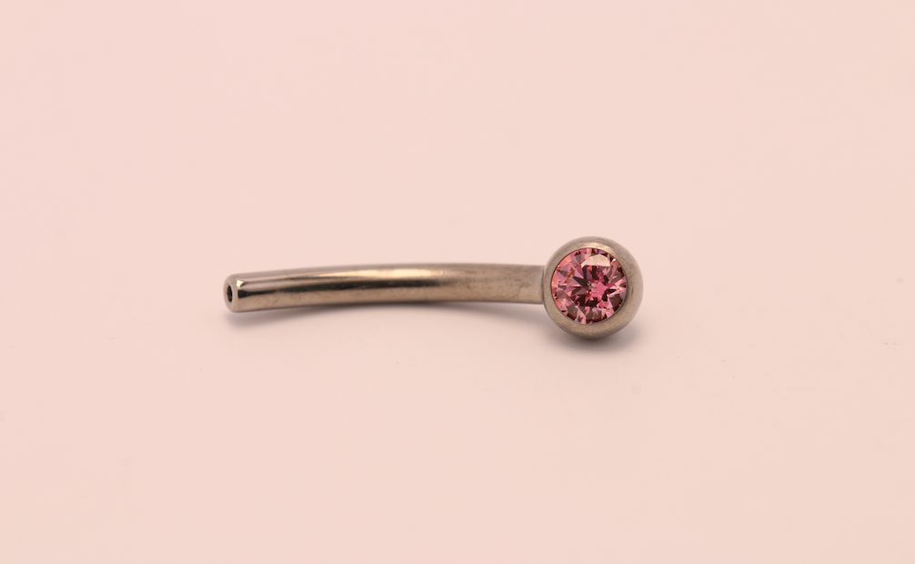 16g 3/8 side gem curved barbell shaft pink cz