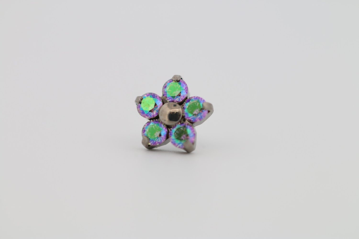 18g prong set threadless end flower 5x1.5mm aurora borealis