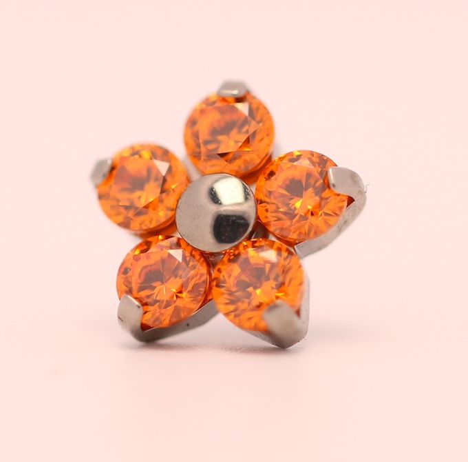 18g prong set threadless end flower 5x1.5mm orange
