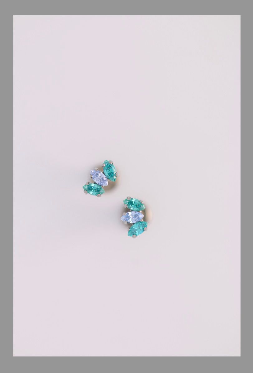 18g prong set threadless marquise fan #2 faceted gem end with (3) 1.5mm gems~MIXED-Mint Green CZ/Greyish Blue CZ/Mint Green CZ