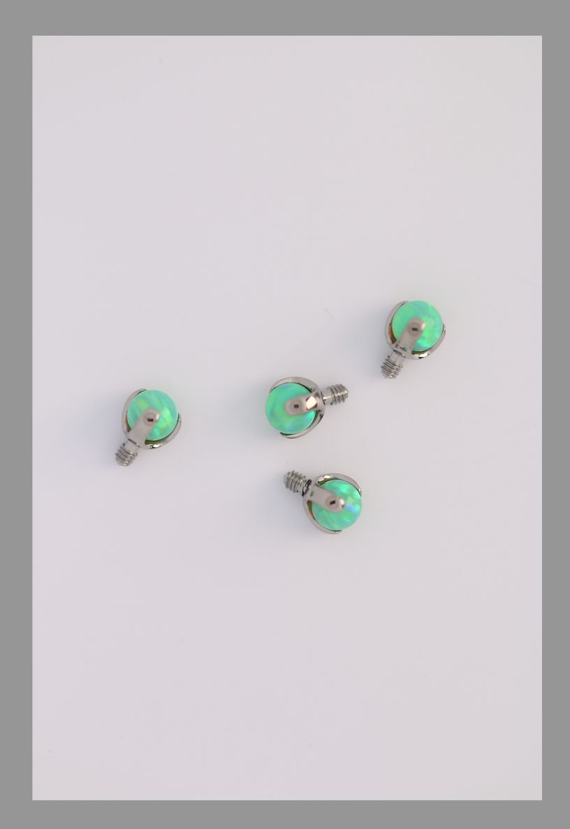 14g 3 prong cabochon opal threaded end 3mm Lime Green Opal