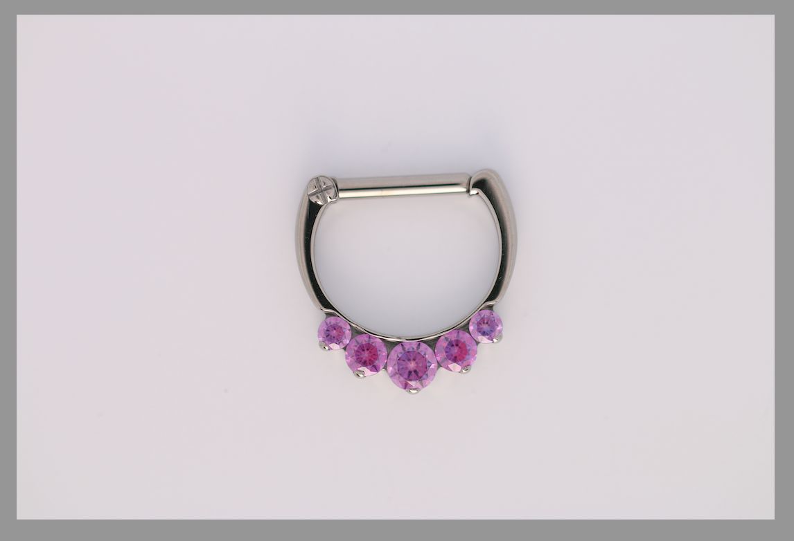 16g 5/16 x 5/16 Odyssey Titanium prong set faceted septum clicker #6 Fancy Purple cz