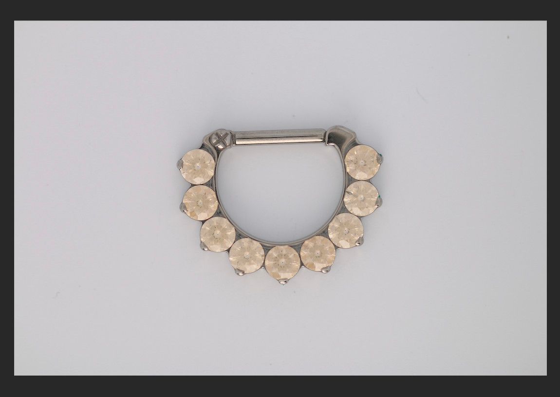 16g 5/16 x 5/16 Odyssey Titanium prong set faceted 9 gem septum clicker Champagne cz