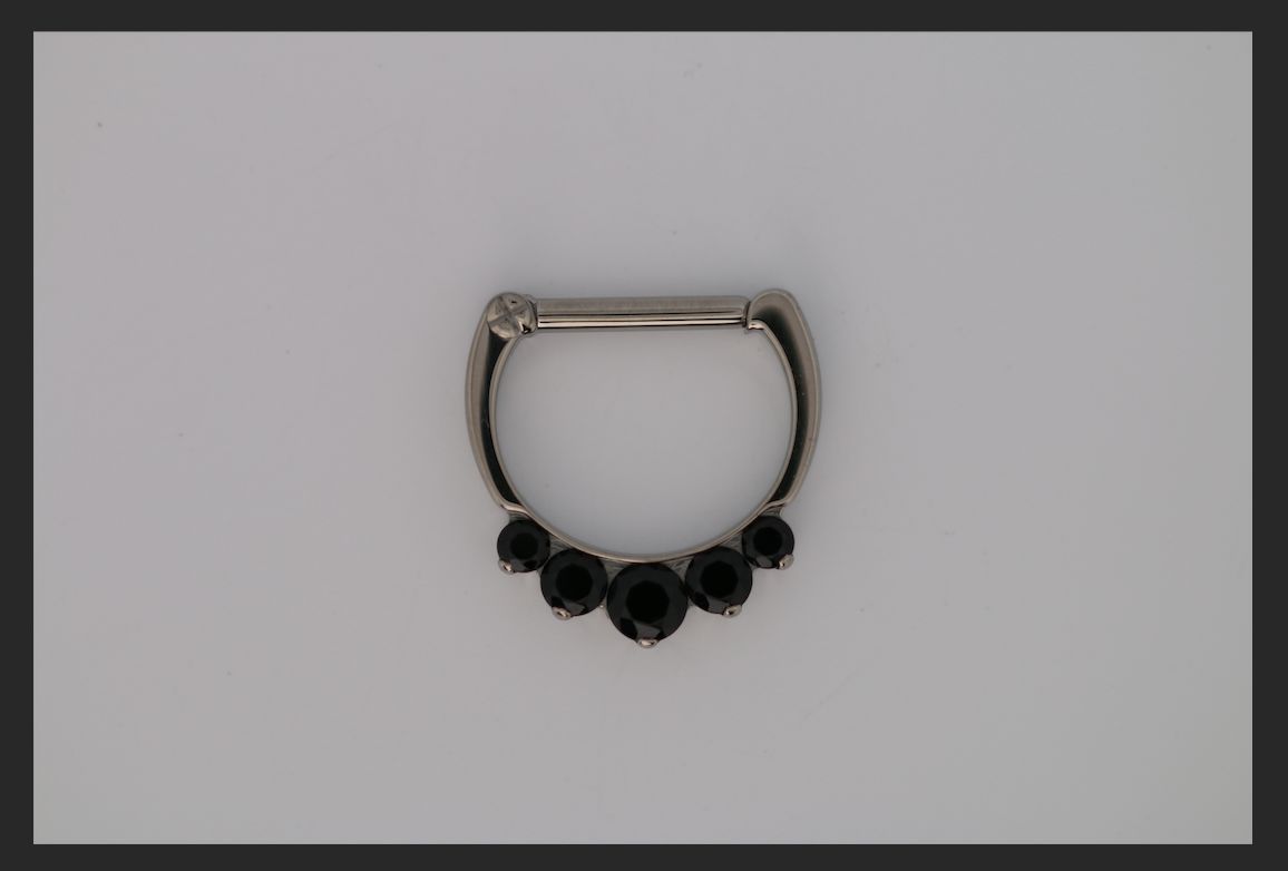16g 5/16 x 5/16 Odyssey Titanium prong set faceted septum clicker #6 Black cz