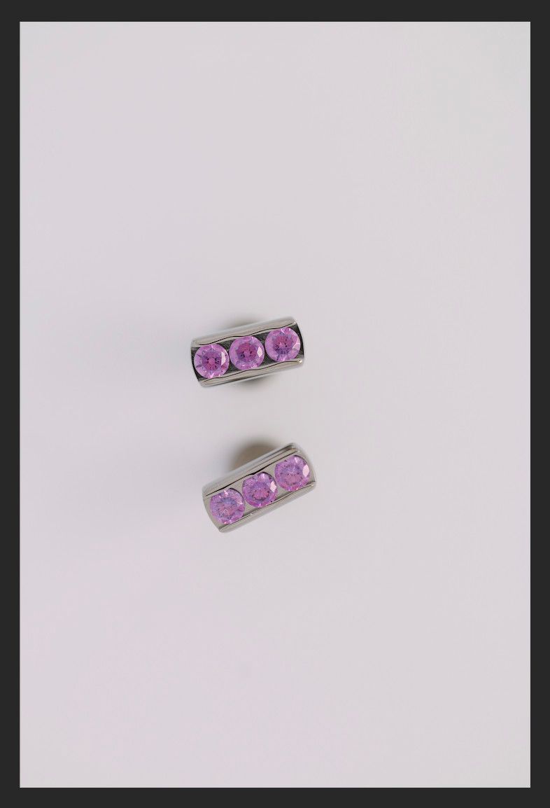 18g channel set threadless faceted gem end with (3) 2mm gems-Fancy Purple CZ