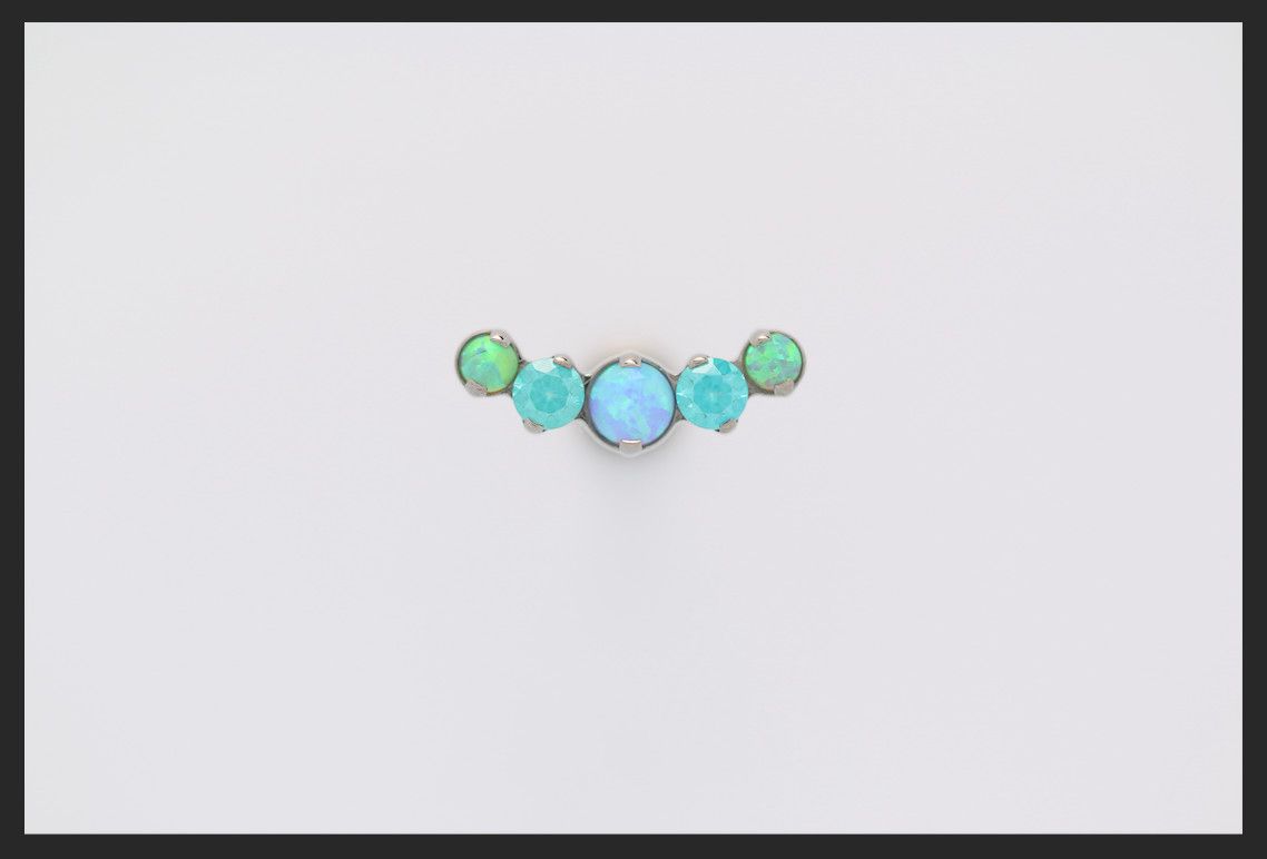 18g prong set threaded Odyssey Prium gem end-MIXED-White Opal/Mint Green CZ/White Opal/Mint Green CZ/White Opal