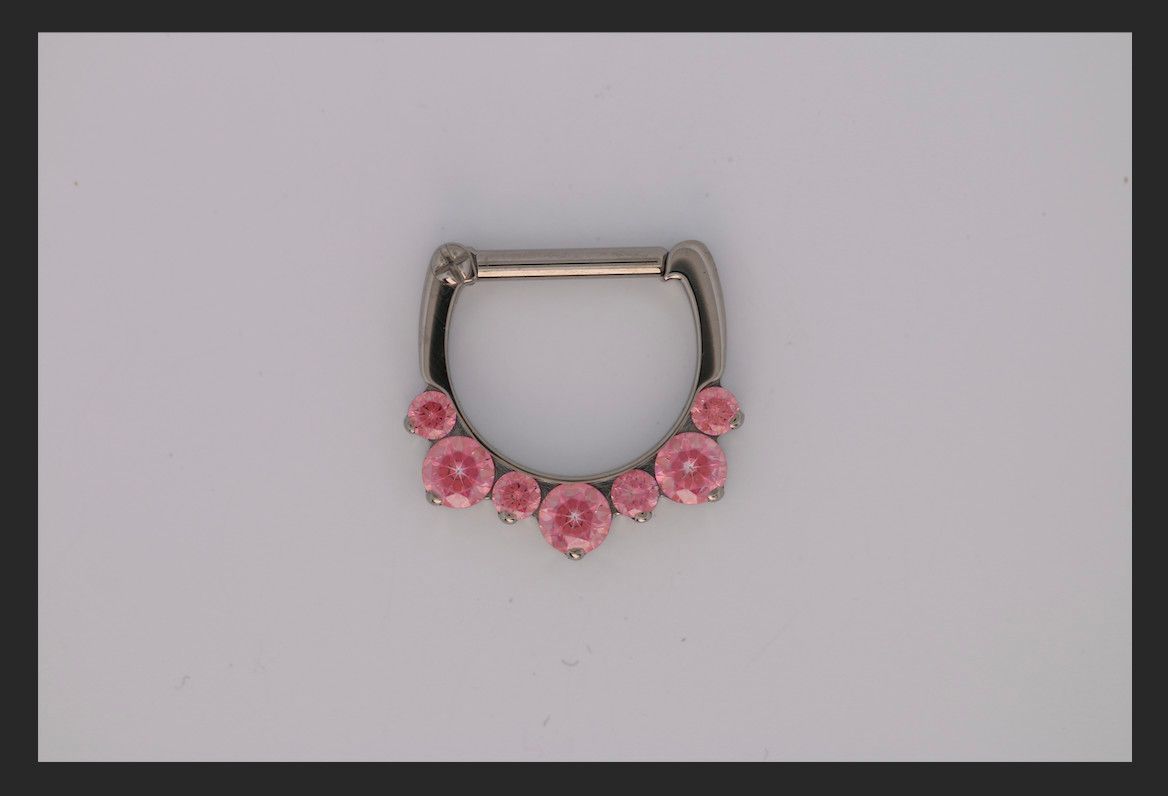 16g 5/16 x 5/16 Odyssey Helios Titanium prong set faceted gem septum clicker #17 Pink cz
