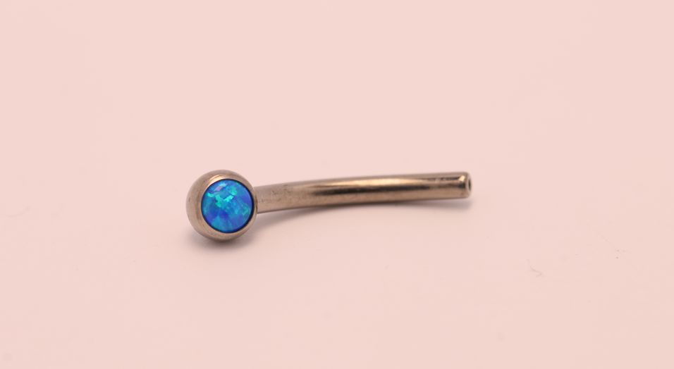 16g 3/8 side gem curved barbell shaft capri blue opal cabochon