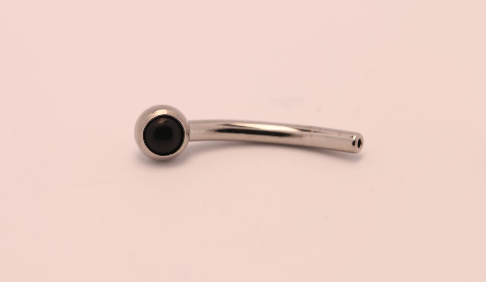 16g 3/8 side gem curved barbell shaft onyx cabochon